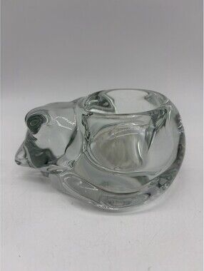 Vtg Indiana Glass Clear Sleeping Cat Votive Tealight Holder 4.25" Long Kitty